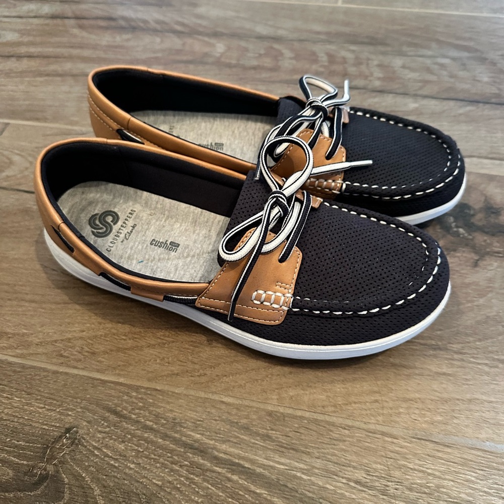 Navy and Tan Boat Shoes